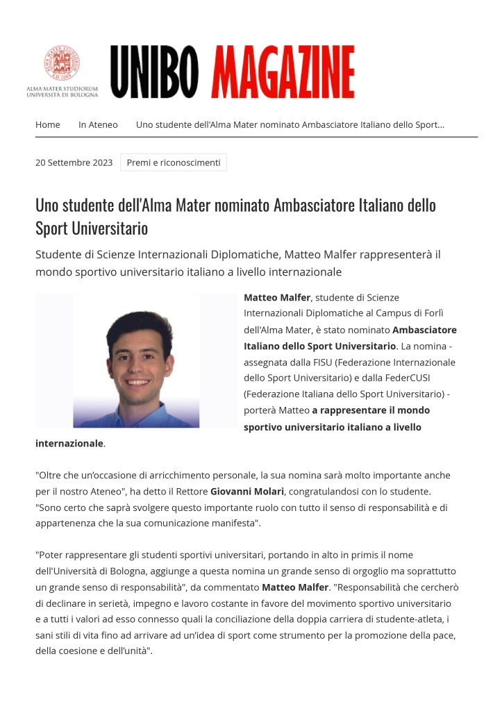 Congratulazioni a Matteo, studente del nostro Collegio Universitario!
